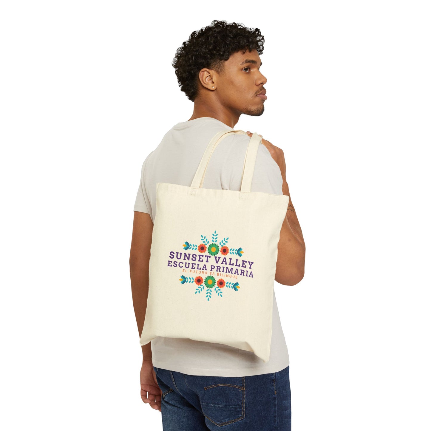Floral cotton canvas tote bag