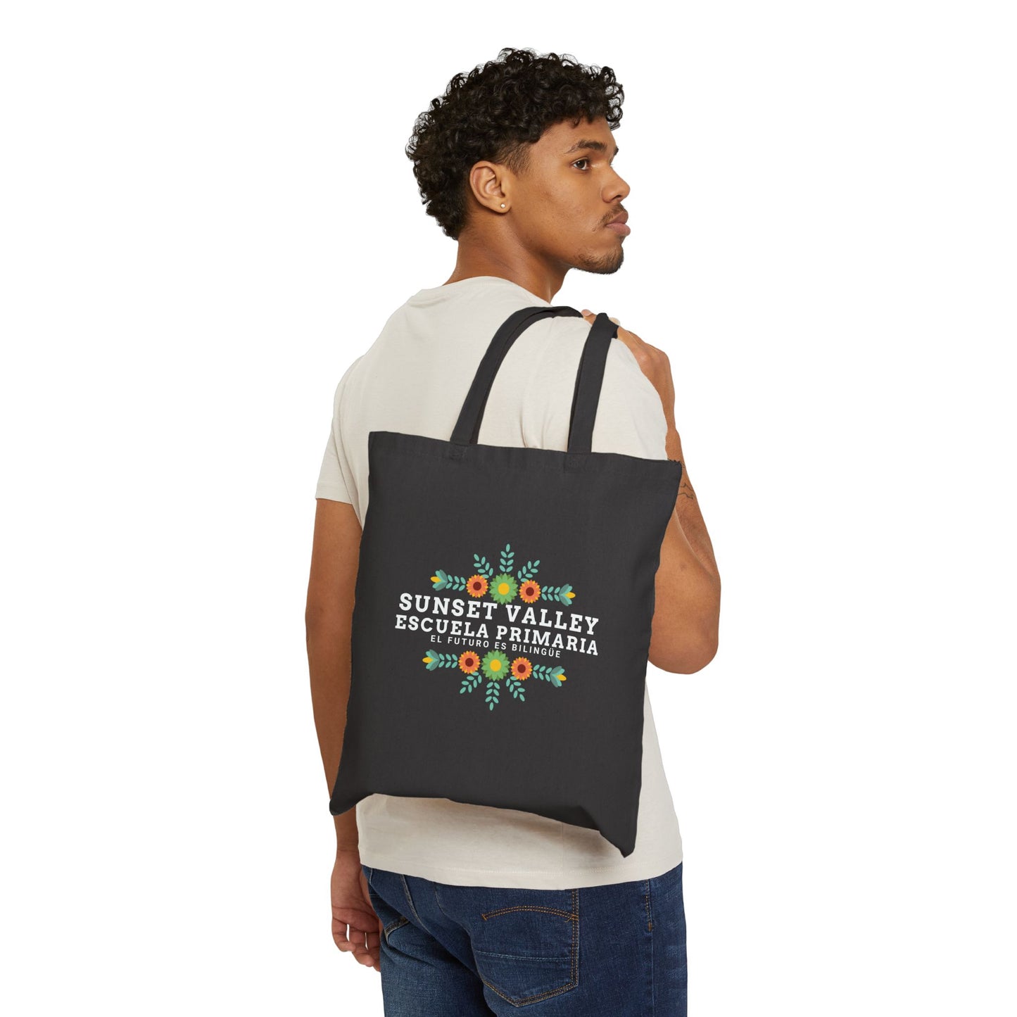 Floral cotton canvas tote bag